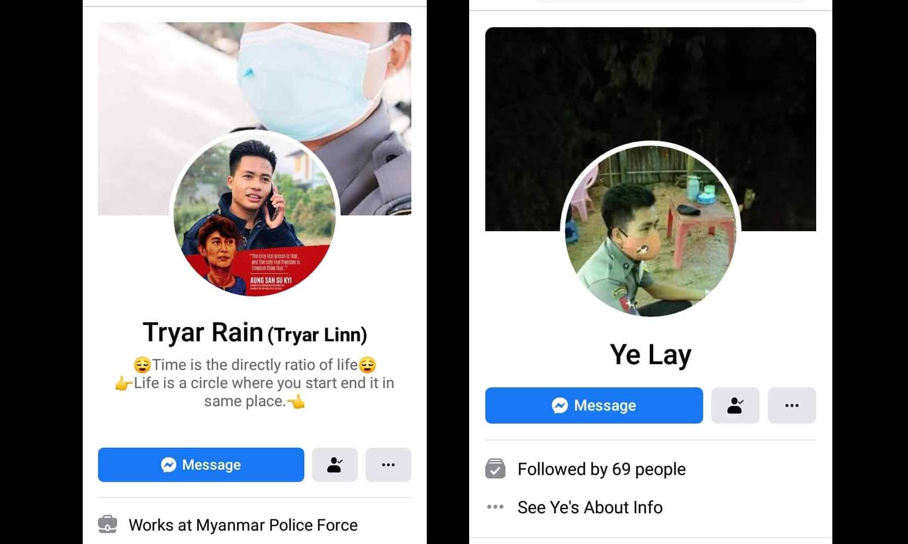 အာဏာရှင်အလိုမရှိကြောင်း စာရေးပြီး ဓာတ်ပုံရိုက်တင်ခဲ့သည့် ကြံခင်းရဲတပ်သား ၂ ဦး အဖမ်းခံရ