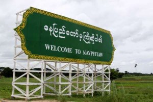 A sign welcomes visitors to Myanmar's isolated new capital, Naypyidaw July 4, 2009