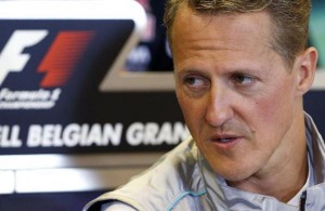 Mercedes Formula One driver Schumacher of Germany addresses a news conference ahead of the weekend's Belgian F1 Grand Prix in Spa Francorchamps