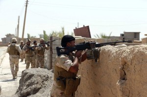 Kurdish Peshmerga forces sweep the Bakirta village near the town of Makhmur