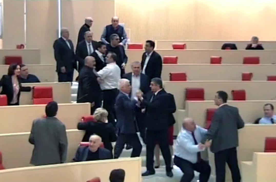 Georgian politicians brawl in parliament