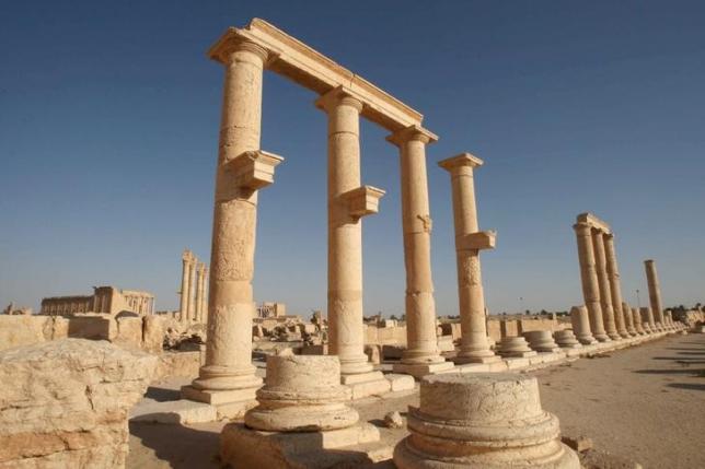 Columns are pictured in the historical city of Palmyra