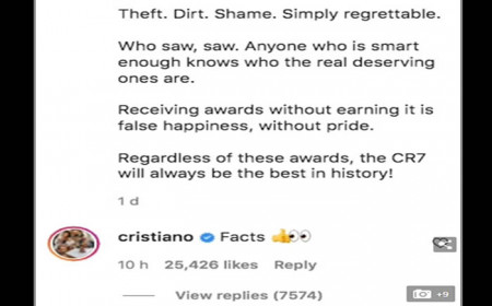 ဘလွန်းဒီအောဆု  မက်ဆီခိုးယူသွားကြောင်းရေးထားသည့် ပို့စ်ကို ရော်နယ်ဒို ပြန်လည်မျှဝေ