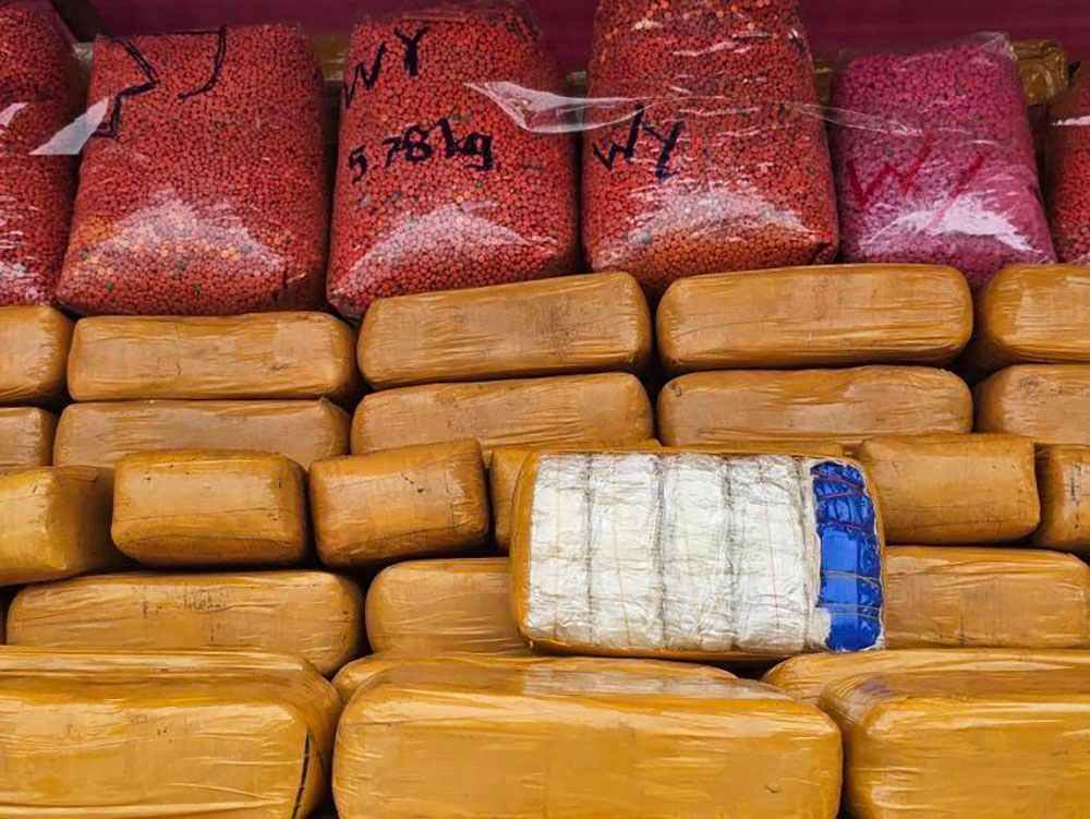 ရန်ကုန်တွင် ယနေ့မနက် မီးရှို့ဖျက်ဆီးခဲ့သည့် မူးယစ်ဆေးဝါးများ။ (Photo: DVB)