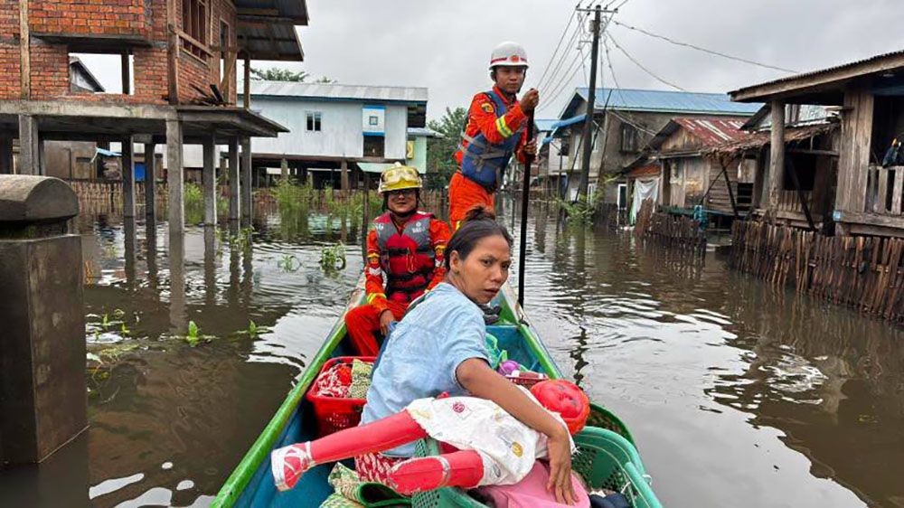 ရွှေကျင်၊ ညောင်ဝိုင်းကွက်သစ် ရေကြီးမှုမြင်ကွင်း။ (Photo: Myanmar Fire Services Department)