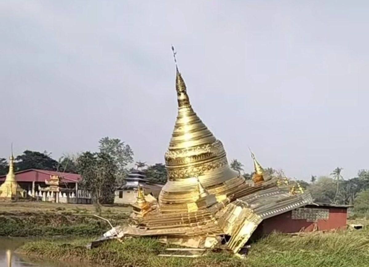 ကျုံပျော်တွင် လေပြင်းတိုက်ခတ်ပြီး နွားဦးတိုက်ကျောင်းရှိ မိုးမခရွှေစည်းခုံစေတီ ပျက်စီး