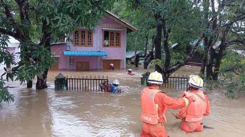 လေးမျက်နှာတွင် မိုးသည်းထန်ပြီး ရေကာတာကျိုးပေါက်၊ ရပ်ကွက်နှင့်ကျေးရွာများ ရေနစ်မြုပ်နေ
