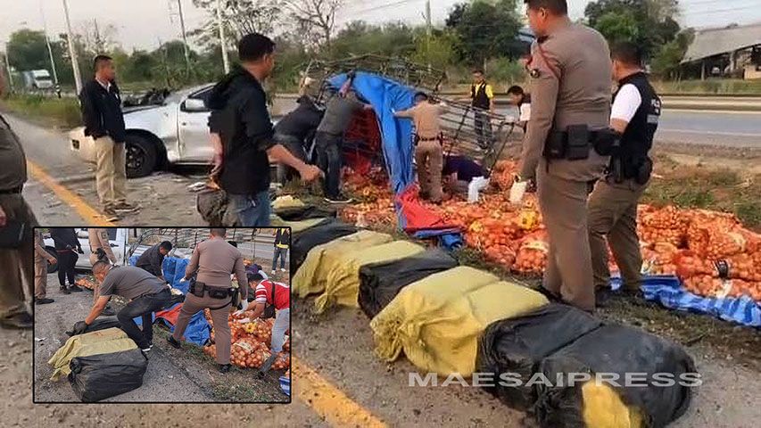 ထိုင်းတွင် ယာဉ်တိုက်မှုဖြစ်သည့် ကြက်သွန်နီတင်ကားထဲမှ  စိတ်ကြွဆေး ၃ သန်းခန့် တွေ့ရှိ 