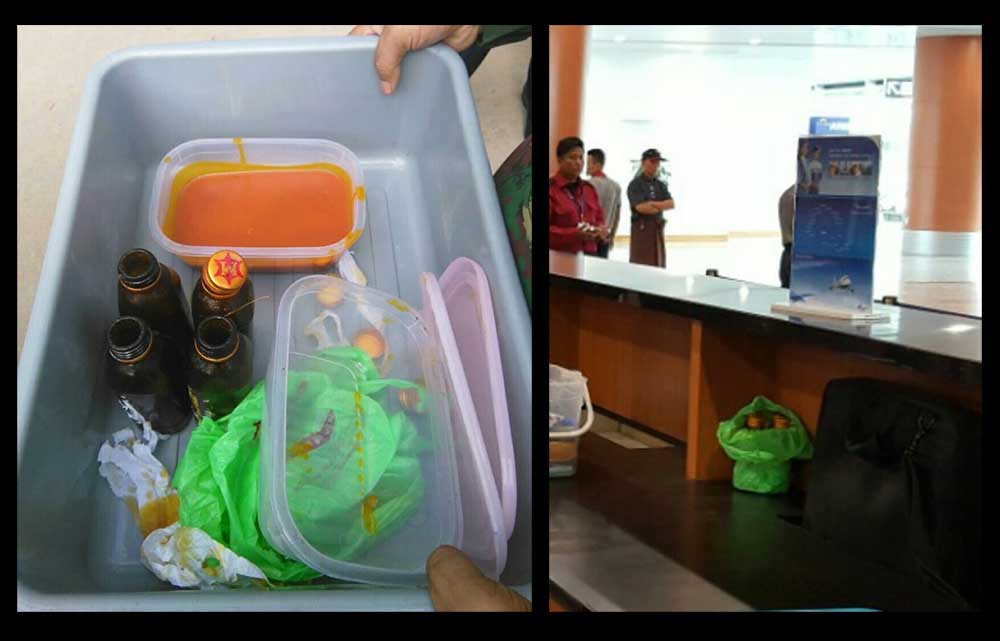 ရန္ကုန္အျပည္ျပည္ဆုိင္ရာေလဆိပ္တြင္ မေပါက္ကြဲေသးသည္ M-150 ပုလင္းမ်ား ေတြ႔ရွိ