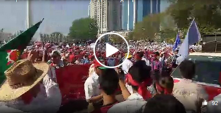 ေတးသီခ်င္း သံၿပိဳင္သီဆုိခဲ့ၾကသည့္ သႀကၤန္ပိတ္ရက္အတြက္ အလုပ္သမားမ်ား ဆႏၵျပပြဲ (႐ုပ္သံ)