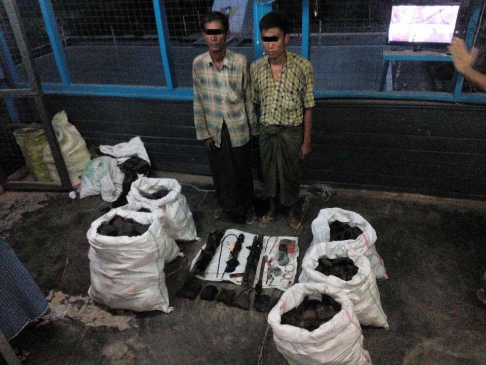သံုးဆယ္သစ္ေတာႀကိဳးဝိုင္းတြင္း ဆင္ခိုးသတ္သူ ၂ ဦးကို လက္နက္မ်ားျဖင့္ ဖမ္းမိ