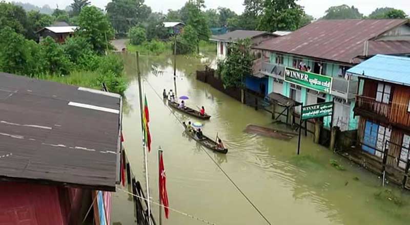 ခ်င္းတြင္းျမစ္ေရ ျမင့္တက္မႈေၾကာင့္ ခႏၲီးၿမိဳ႕ ရပ္ကြက္အခ်ိဳ႕ေရႀကီး (ဓာတ္ပုံ)