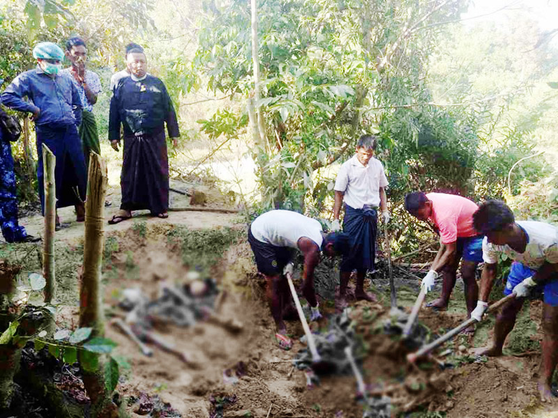 အင္းဒင္ရြာသုသာန္တြင္ သတ္ျဖတ္ျမႇဳပ္ႏွံထားသည့္ ႐ုပ္အေလာင္း ၁၀ ေလာင္းေတြ႔ရွိ