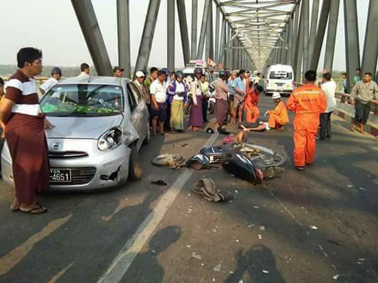 မေကြးဧရာဝတီတံတားေပၚတြင္ ကားႏွင့္ ဆိုင္ကယ္ မ်က္ႏွာခ်င္းဆိုင္တိုက္၊ ၁ ဦးေသဆံုး