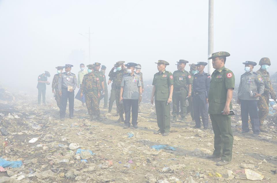 ထိန္ပင္အမိႈက္ပံုမီးေလာင္မႈ ရန္ကုန္တိုင္းစစ္ဌာနခ်ဳပ္က စစ္သည္မ်ားပူးေပါင္းမီးၿငိႇမ္းသတ္