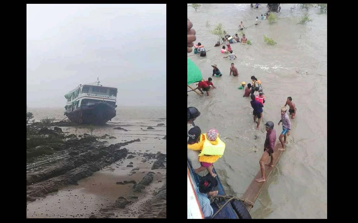 ေလျပင္းတိုက္ခတ္သျဖင့္ ဟုိင္းႀကီးက်ြန္းတြင္ ခရီးသည္ ၇၀ ပါသေဘၤာ ေက်ာက္တန္းေပၚတင္