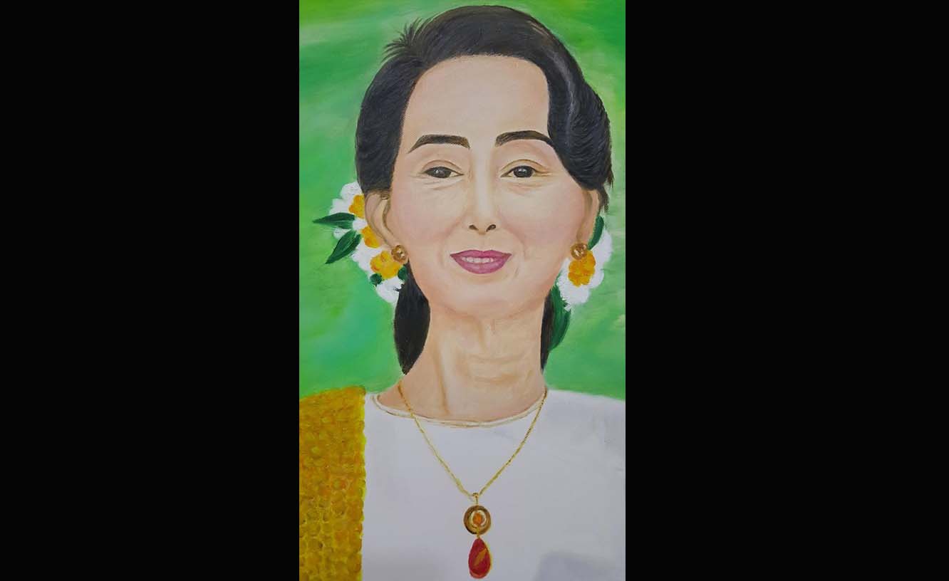 မင္းသမီးႀကီး ၀ါ၀ါ၀င္းေရႊ ကိုယ္တုိင္ေရးဆြဲတဲ့ ေဒၚေအာင္ဆန္းစုၾကည္ပံုတူပန္းခ်ီ