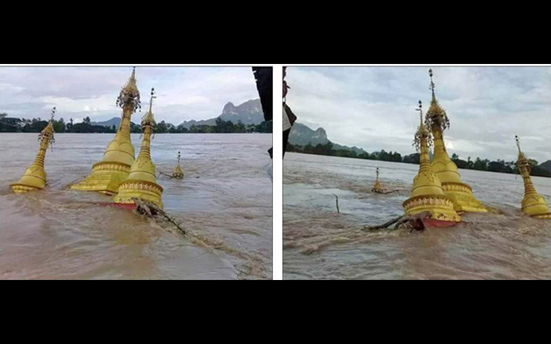 သံလြင္ျမစ္ေရ တိုက္စားသျဖင့္ ေစတီ ၁ ဆူႏွင့္ ဘုရားရင္ျပင္ ၿပိဳက် ေရထဲေမ်ာပါ