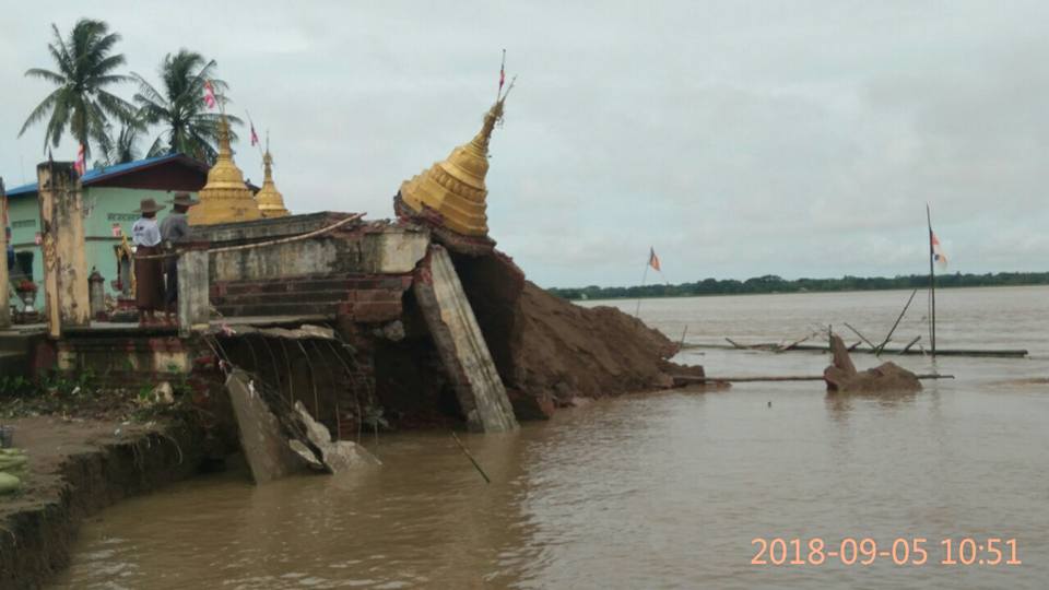 တိုးျမစ္ေရတိုက္စား၍ ကမ္းၿပ္ိဳသျဖင့္ ပန္းတေနာ္က ေရႊဖလားကၽြန္းရြာလံုးကၽြတ္ ေျပာင္းေရႊ႕ရ