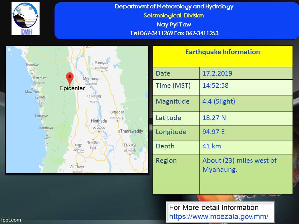 ျမန္ေအာင္တြင္ အင္အား ၄.၄ အဆင့္ရွိ ေျမငလ်င္ လႈပ္ခတ္