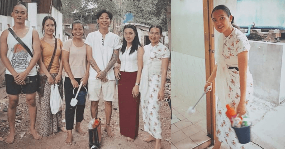 ႏွစ္သစ္မွာ အိမ္သာေဆးၿပီး ကုသိုလ္ယူခဲ့သည့္ အကယ္ဒမီ ေအးျမတ္သူ (ဓာတ္ပံု)