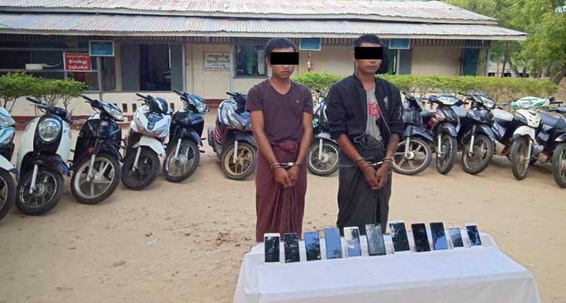 ဆိုင္ကယ္ ၂၉ စီးႏွင့္ ဖုန္း ၁၁ လုံး ခိုးယူသူႏွစ္ဦးကုိ ေတာင္သာတြင္ ဖမ္းမိ
