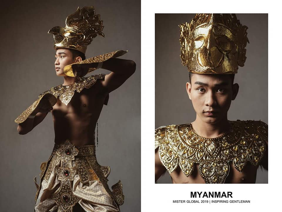 Mister Global 2019 ပြိုင်ပွဲမှာ ဂဠုန်ငှက်မင်းဝတ်စုံဖြင့် ယှဉ်ပြိုင်ခဲ့သည့် သီဟကျော်(ဓာတ်ပုံ)