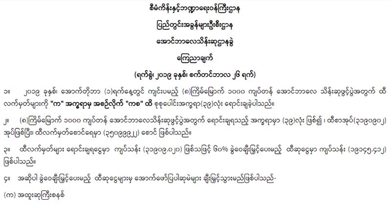 အောက်တိုဘာ ၁ ရက်နေ့ထီတွင် ကျပ်သန်း  ၂ သောင်းဖိုးခန့် ဆုငွေများ ချီးမြှင့်မည်