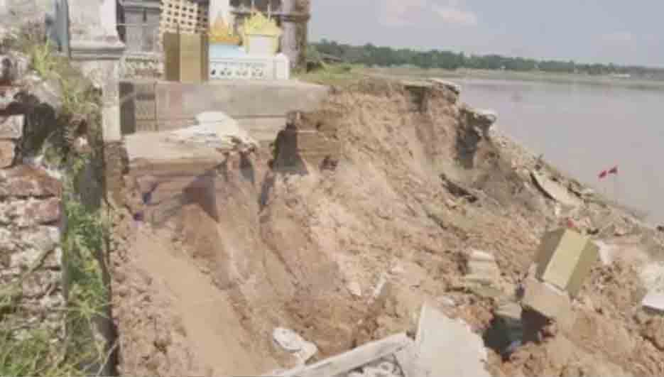 လေးမျက်နှာမြို့ရှိ အနော်ရထာမင်းတည်ထားသည့်စေတီ မြစ်ရေတိုက်စားမှုကြောင့် ပြိုကျနိုင် (ဓာတ်ပုံ)