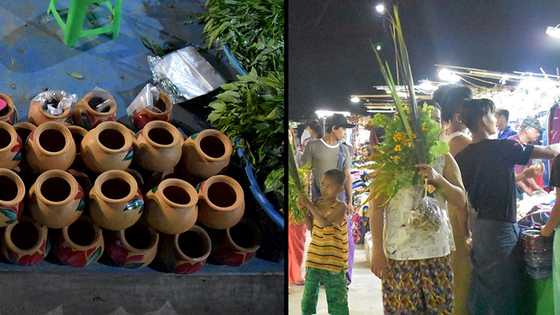 ပုသိမ်တွင် သင်္ကြန်ကြိုရန် ပန်းနှင့်အတာအိုးများ ရောင်းအားကျ၊ အုန်းညွန့် အဝယ်ပိုများ