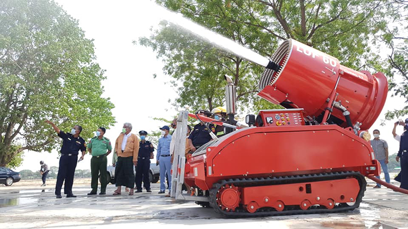 အဝေးထိန်း မီးငြှိမ်းသတ် ကယ်ဆယ်ရေး စက်ရုပ်ယာဉ် စမ်းသပ်ပွဲ မုံရွာမြို့တွင် ကျင်းပ
