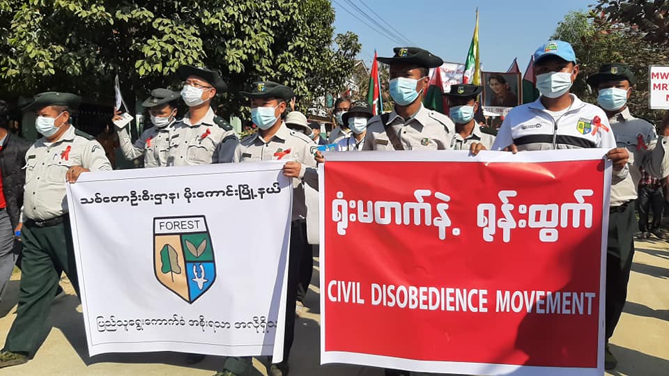 စစ်အာဏာရှင်အလိုမရှိကြောင်း မိုး​ကောင်း ဆန္ဒပြပွဲ သစ်တောဝန်ထမ်းများ ပူးပေါင်းလာ