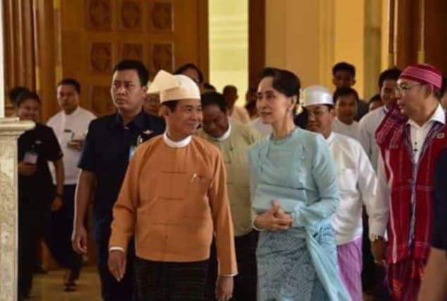 အတိုင်ပင်ခံပုဂ္ဂိုလ် ဒေါ်အောင်ဆန်းစုကြည်နှင့်  သမ္မတဦးဝင်းမြင့်တို့ ရမန်ချုပ်ရက်ပြည့်