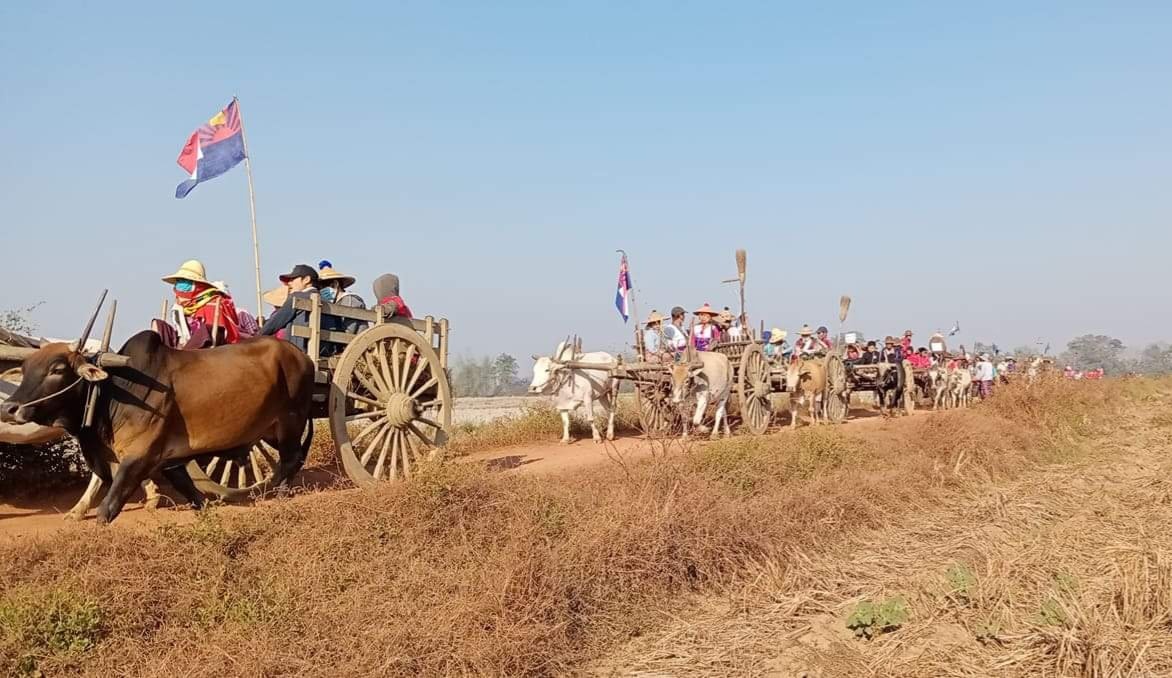 ကျောက်ကြီးမြို့၌ စစ်အာဏာရှင်ဆန့်ကျင်ရေး တောင်သူ လှည်းအစီး ၁၀၀ ကျော်ဖြင့် ဆန္ဒ​ပြ