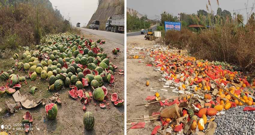 တရုတ်နိုင်ငံသို့ တင်ပို့မည့်  မြန်မာ့ဖရဲသီးများ  စွန့်ပစ်ခဲ့ရသည့်မြင်ကွင်း