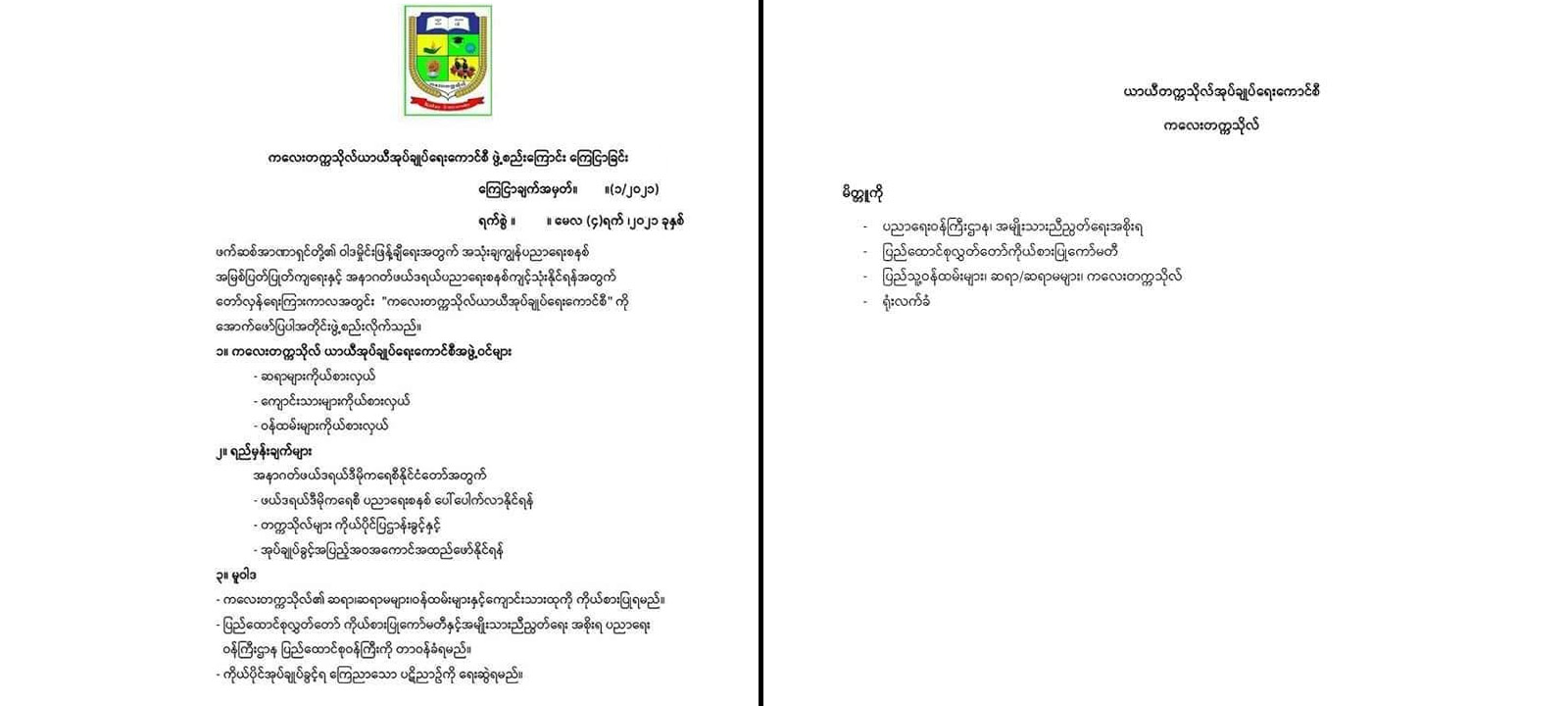 ကလေးတက္ကသိုလ် ယာယီအုပ်ချုပ်ရေးကောင်စီ ဖွဲ့စည်း