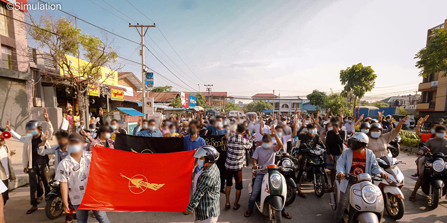မန္တလေး ပြည်ကြီးတံခွန်မြို့နယ်တွင် စစ်အာဏာရှင်စနစ်ပြုတ်ကျရေး သပိတ်စစ်ကြောင်းများ ပူးပေါင်းချီတက်ဆန္ဒပြ