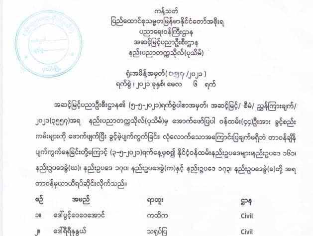 ပုသိမ်နည်းပညာတက္ကသိုလ်မှ ဆရာ ဆရာမနှင့် ဝန်ထမ်း ၄၄ ဦးကို စစ်ကောင်စီက အလုပ်ထုတ်