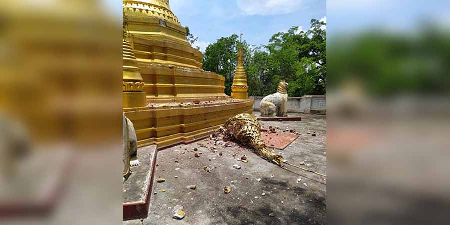 ကျောက်မဲမြို့ရှိ စူဠာမဏိစေတီ မိုးကြိုးပစ်ခံရ၍ ထီးတော်မြေခ