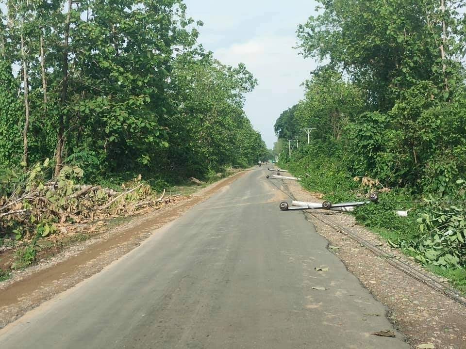 ရွှေကူမြို့ ရဲကင်းအနီး သစ်ခိုးခုတ်သဖြင့်  လျှပ်စစ်ဓာတ်အားလိုင်းများ ပျက်စီး
