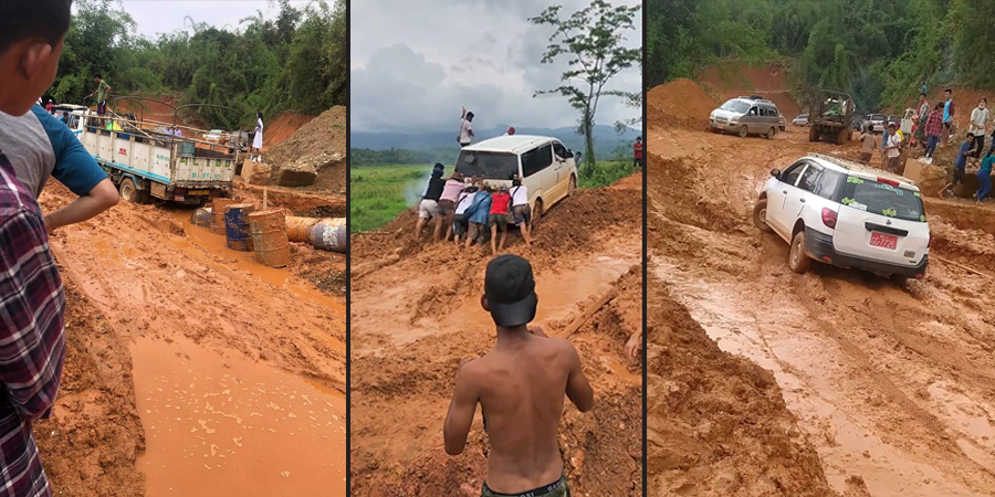မိုးရွာသွန်းမှုကြောင့် မြစ်ကြီးနား-ဗန်းမော် ကားလမ်းပျက်စီးပြီး သွားလာရခက်ခဲ