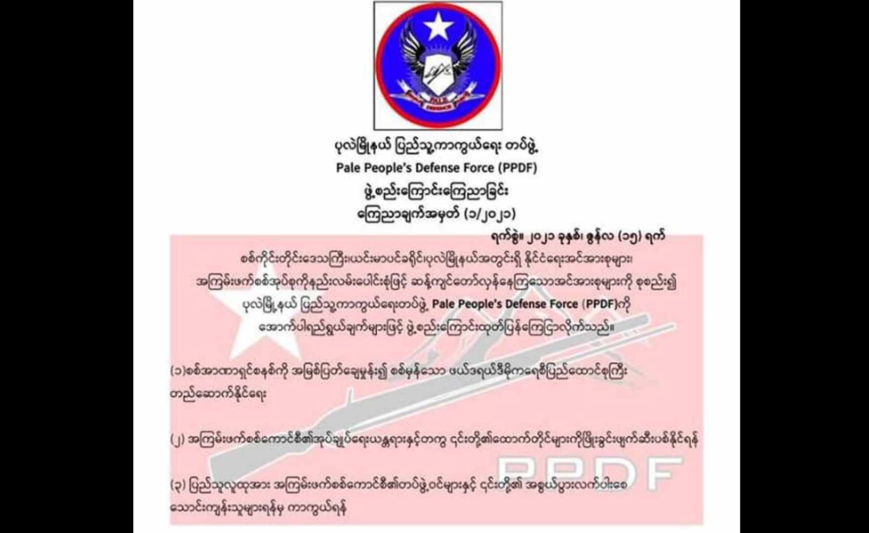 ပုလဲမြို့နယ် ပြည်သူ့ကာကွယ်ရေးတပ်ဖွဲ့ (PPDF) ဖွဲ့စည်း​