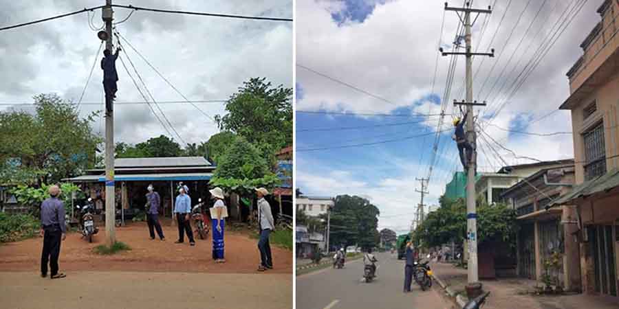 ဥသျှစ်ပင်မြို့ ၌ မီတာခမဆောင်သည့်နေအိမ် မီးကြိုးများကို လိုက်ဖြုတ်နေ