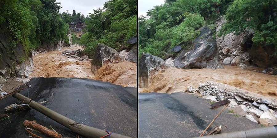 မိုးကုတ်တွင် မိုးရွာသွန်းမှုကြောင့် ကားလမ်း ပေ ၁၀၀ ကျော် ပြိုကျပျက်စီး