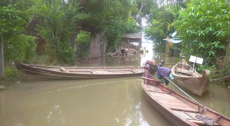 ညောင်ဦးမြို့ ကမ်းနားလမ်း နေအိမ်များ မြစ်ရေဝင်ရောက်