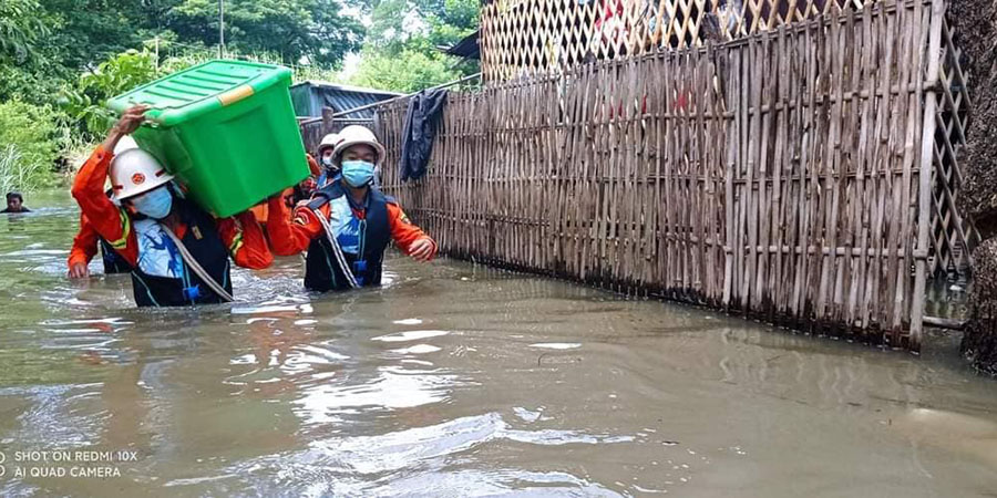 ရွှေတောင်မြို့ ၌ ဧရာဝတီမြစ်ရေကြီးပြီး မြေနိမ့်ရပ်ကွက်များရေဝင်
