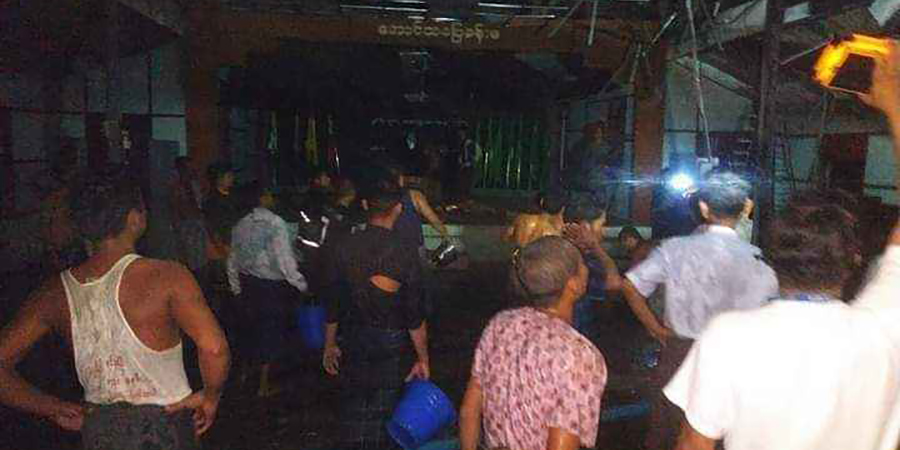 မြန်အောင်မြို့နယ်က အင်ပင်အထက်တန်းကျောင်း ဟောခန်း မီးလောင်