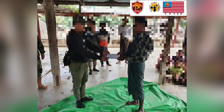 မြောင်မြို့နယ်က မီးဘေးနှင့်စစ်ဘေးရှောင်များကို PDF အဖွဲ့များက ကူညီလှူဒါန်း