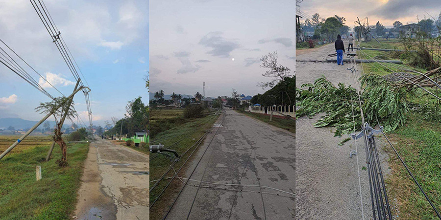 မိုင်းဆတ်တွင် မိုးသက်လေပြင်းတိုက်ခတ်ပြီး ဓာတ်တိုင်များကျိုးကျ