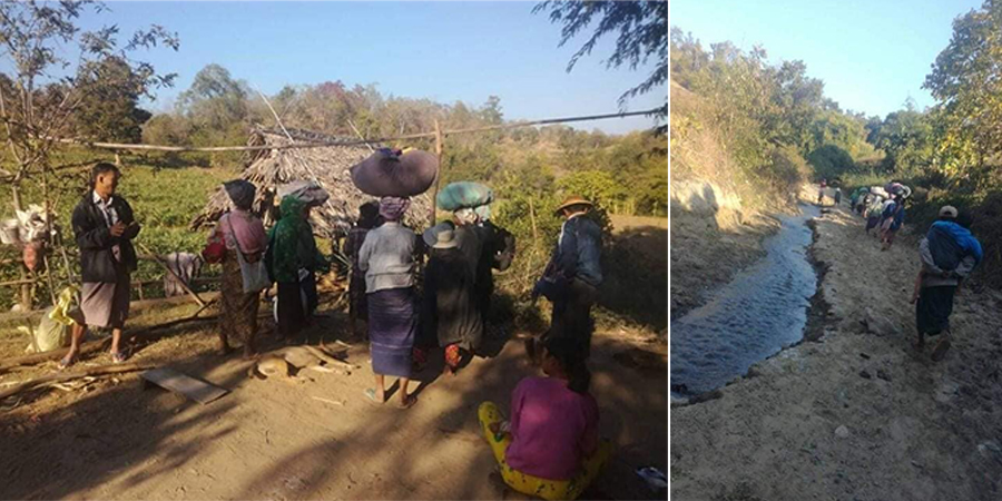 စစ်ကောင်စီတပ် မြေပြင်၊ ဝေဟင် ထိုးစစ်ကြောင့် ရေဦးဒေသခံ ထောင်ချီထွက်ပြေးနေရ